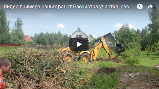 Видео примера наших работ -Расчистка участка, раскорчевка, выравнивание трактором  в Пирогове